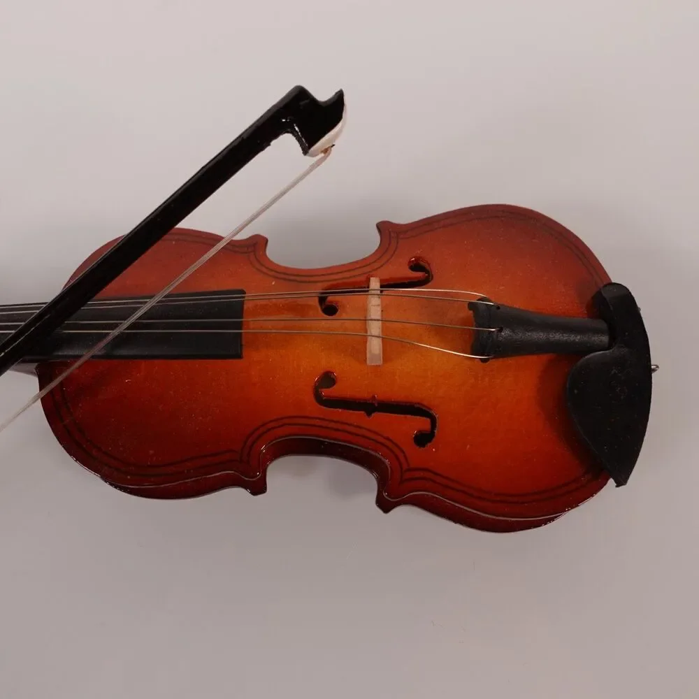 Vintage Wooden Miniature Cello Violin Musical Instrument with Case and Bow 6”